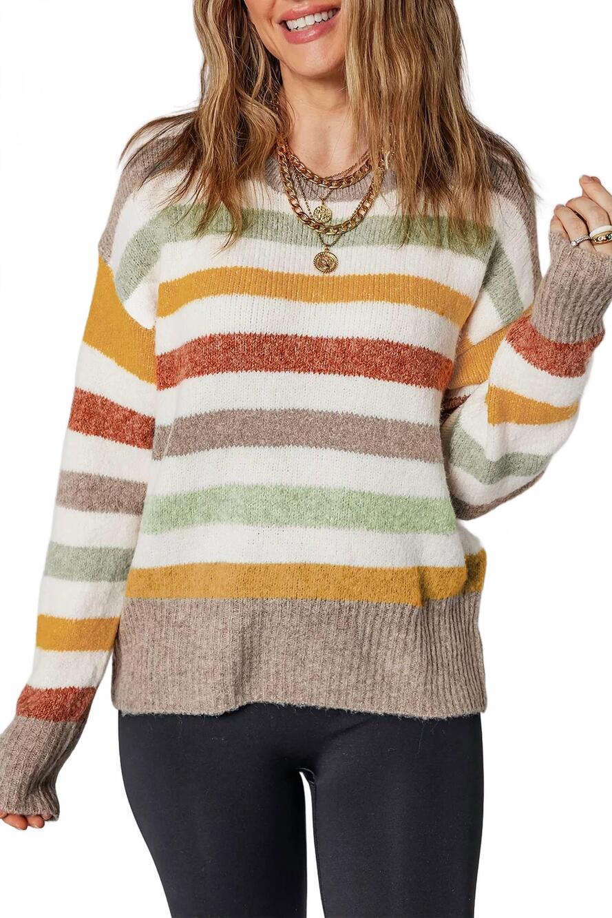 NEW NOBRAND colorblock drop shoulder crew neck sweater in multicolor